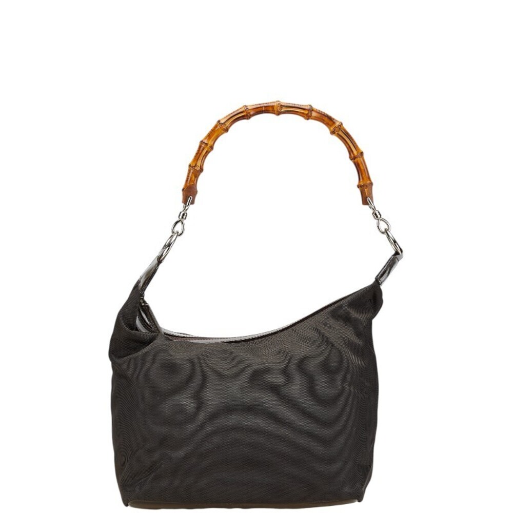 Gucci Top Handle Brown 2way Nylon Leather Bamboo Handbag - Picture 2 of 9